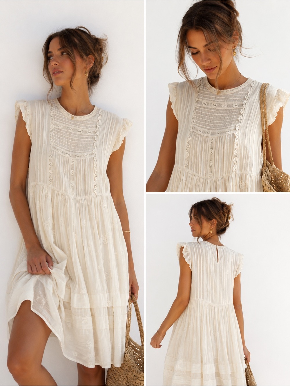 Free People Ivory Cream Boho Tunic Dress Includes Slip (Size XS)